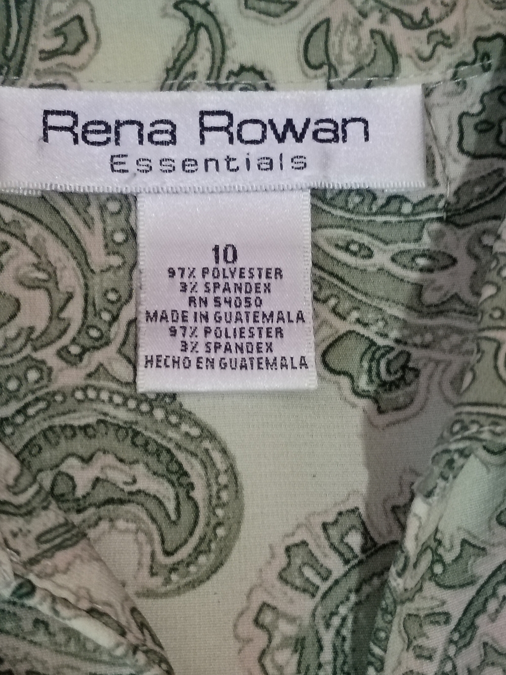 Rena Rowan Ladies Green Paisley Tie-Front Button-Down Satin Shirt Sz 10 - Picture 7 of 7
